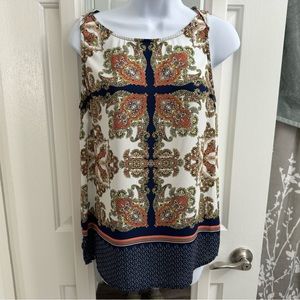 41 Hawthorn Edwin Scarf Print Tank Top Blouse S Small Navy